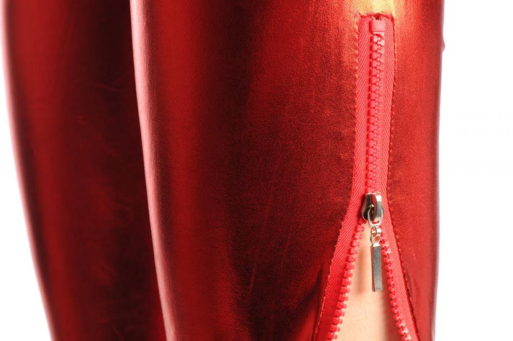 Liss Kiss Red Shiny Faux Leather Wet Look With Side Zip - Leggings