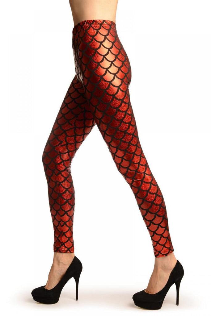 Liss Kiss Red Shiny Gloss Mermaid Scales Leggings - Leggings