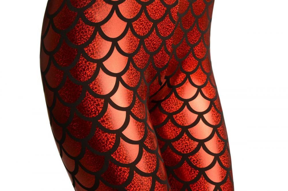 Liss Kiss Red Shiny Gloss Mermaid Scales Leggings - Leggings