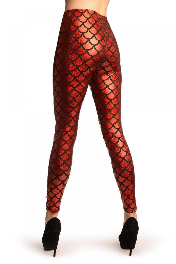 Liss Kiss Red Shiny Gloss Mermaid Scales Leggings - Leggings