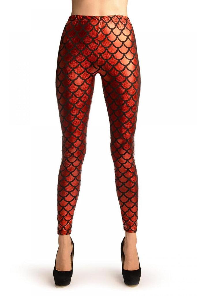 liss kiss Red Shiny Gloss Mermaid Scales Leggings - Leggings