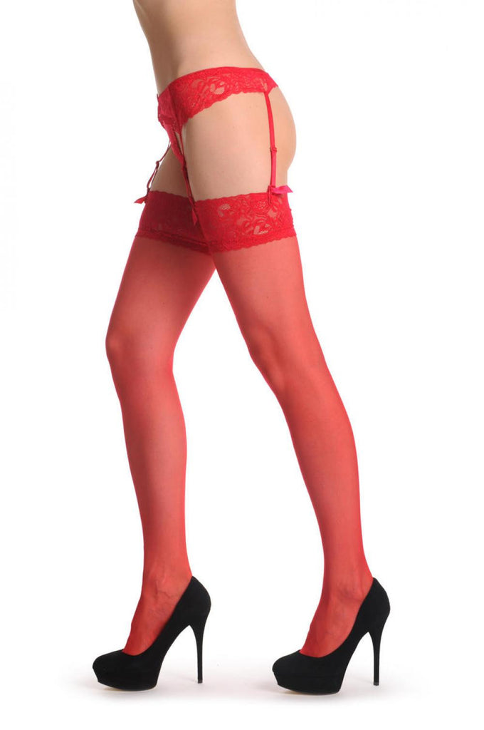 Liss Kiss Red Stockings With Adjustable Suspender Belt - Stockings