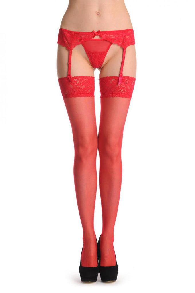 liss kiss Red Stockings With Adjustable Suspender Belt - Stockings
