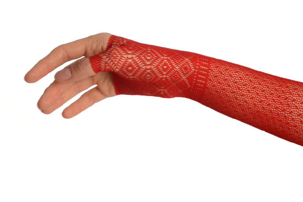 Liss Kiss Red Stretchy Crochet Lace Fingerless Evening Gloves - Gloves