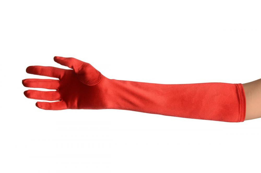 Liss Kiss Red Stretchy Satin Wedding Opera Gloves - Gloves
