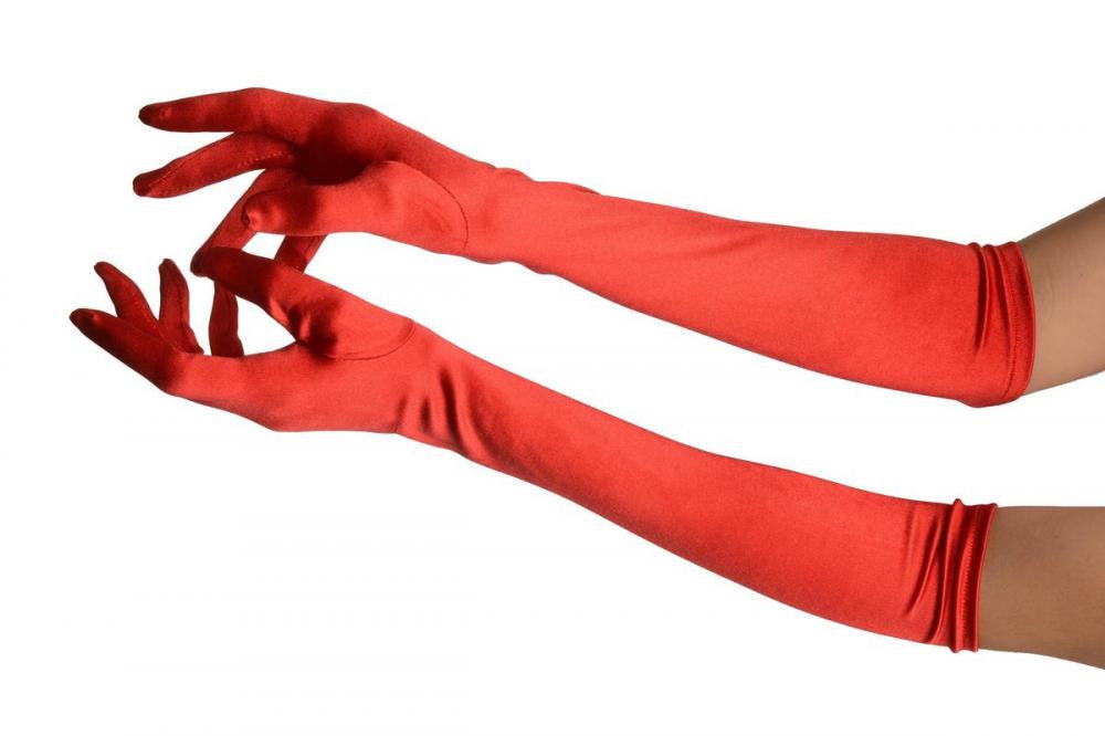 liss kiss Red Stretchy Satin Wedding Opera Gloves - Gloves