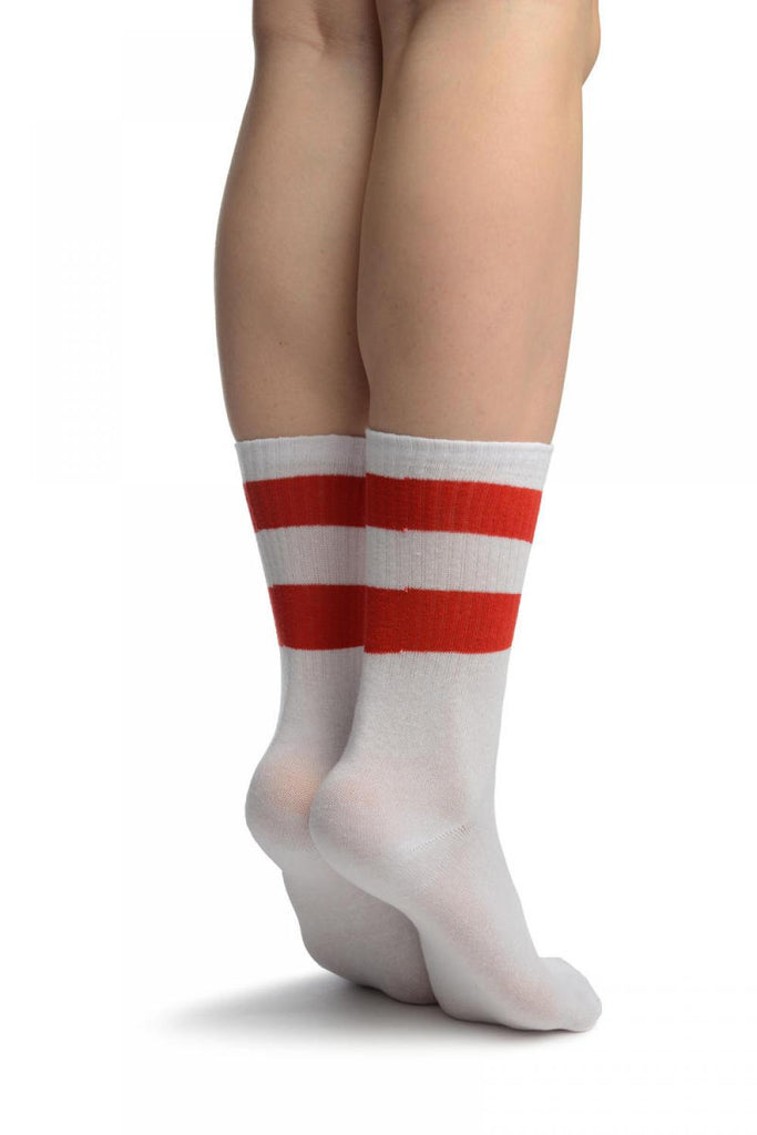 Liss Kiss Red Stripes On White (Referee) Ankle High Socks - Socks