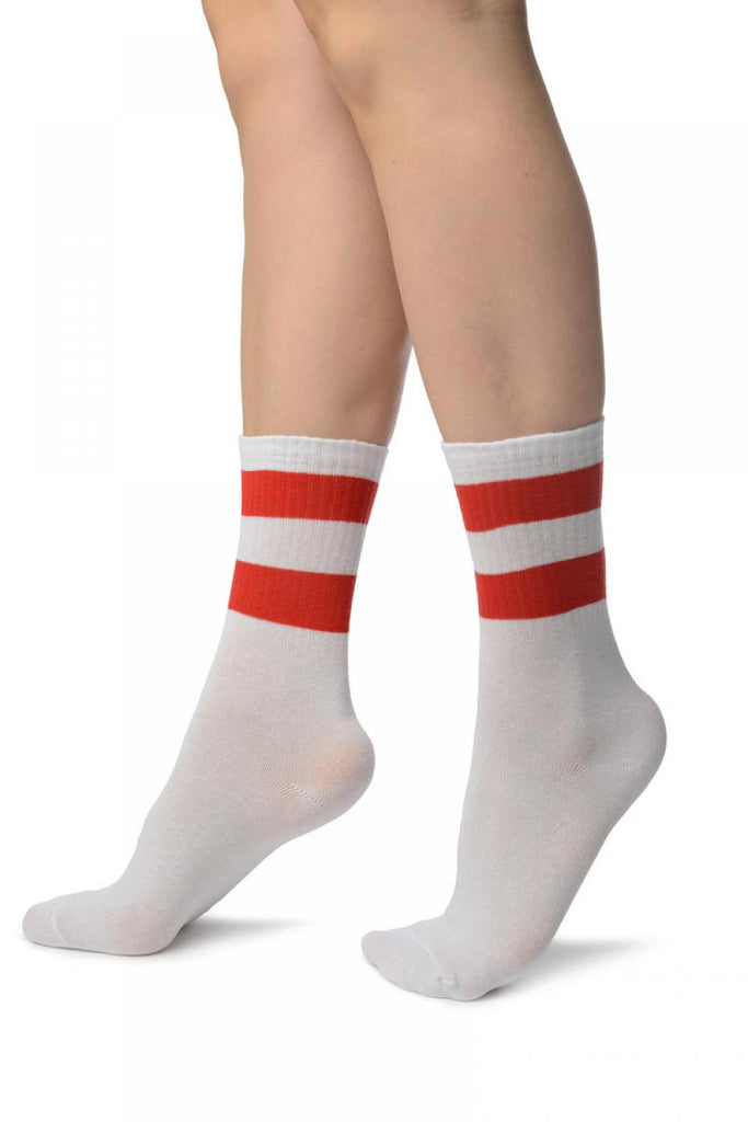 Liss Kiss Red Stripes On White (Referee) Ankle High Socks - Socks