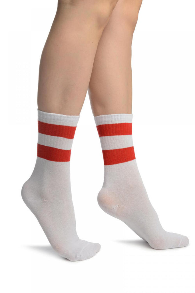 liss kiss Red Stripes On White (Referee) Ankle High Socks - Socks