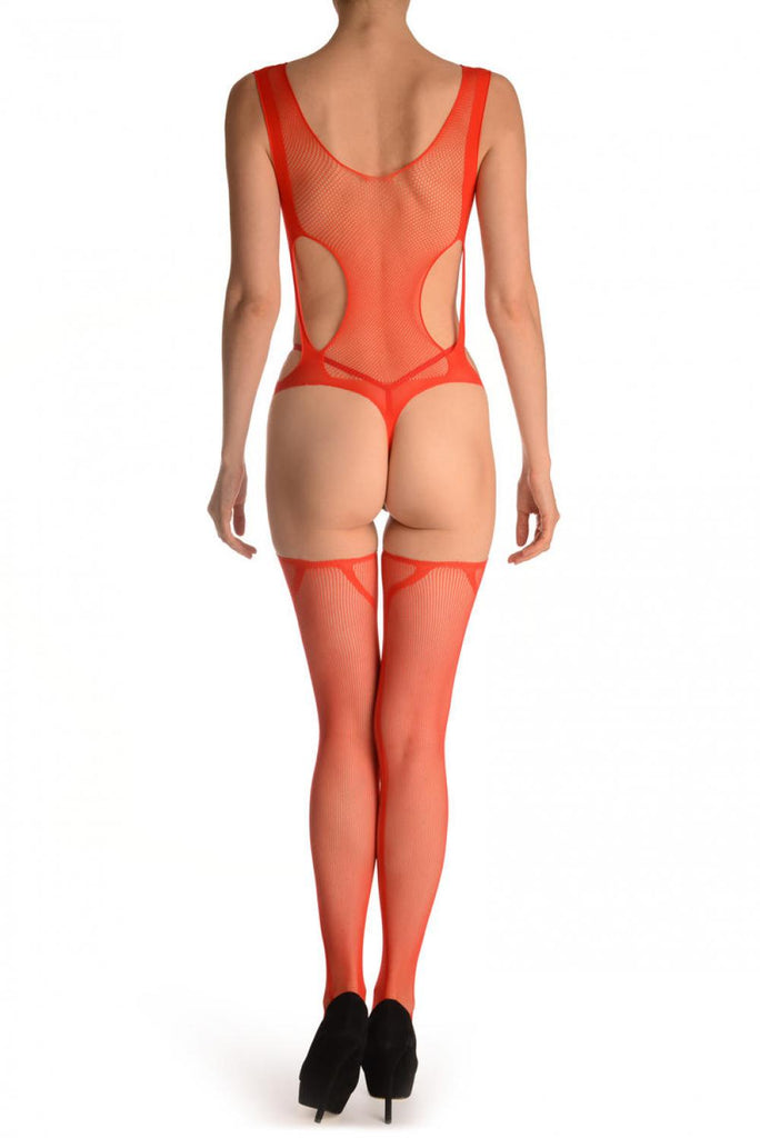 Liss Kiss Red Suspender Bodystocking With Open Panels - Bodystocking