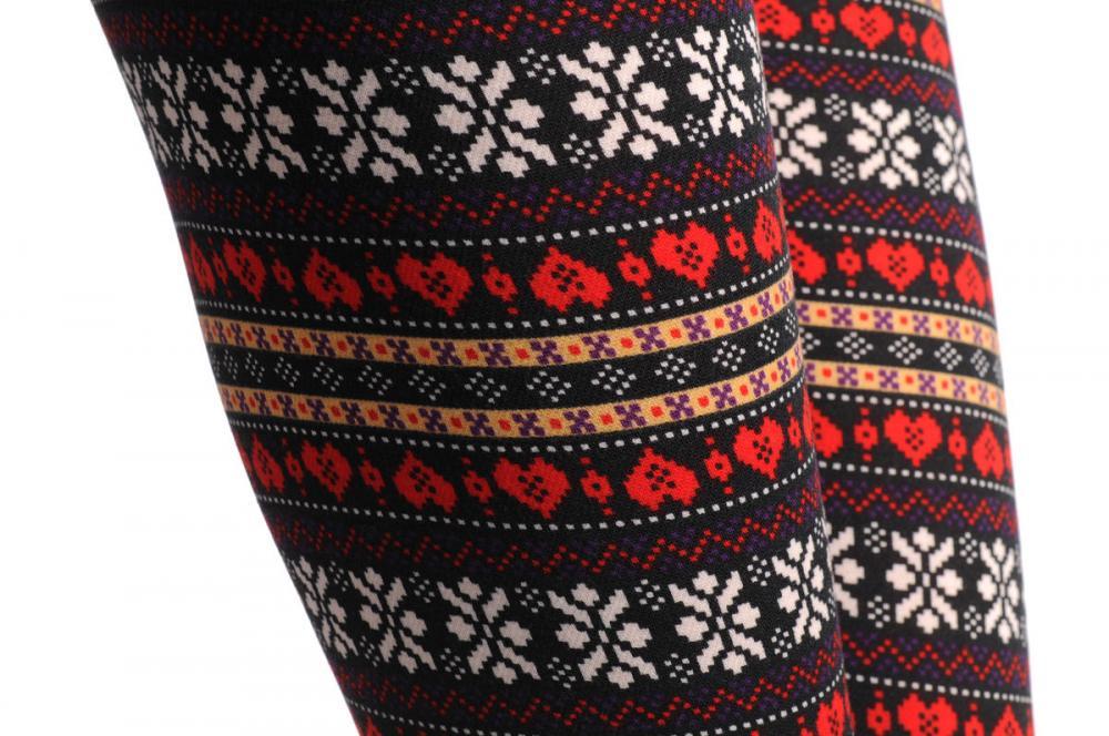 Liss Kiss Red White Beige & Black Aztec Jacquard Knit Print - Leggings