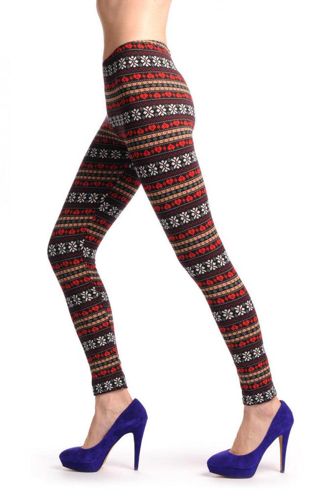 liss kiss Red White Beige & Black Aztec Jacquard Knit Print - Leggings