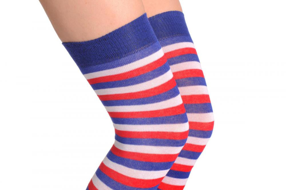 Liss Kiss Red White & Blue Stripes - Over The Knee Socks