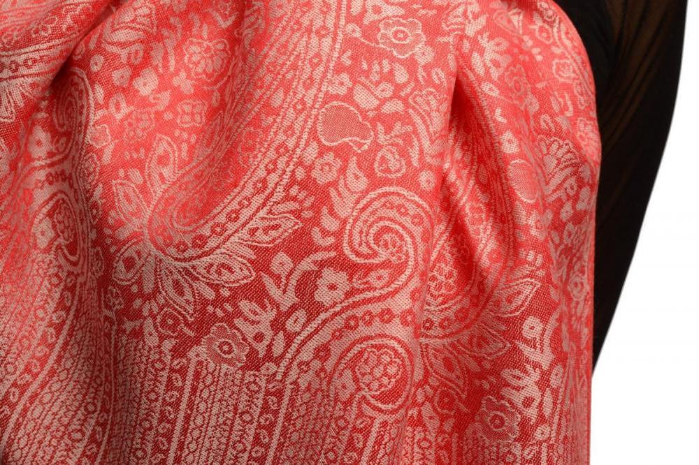 Liss Kiss Red & White Paisleys Pashmina Feel With Tassels - Scarf
