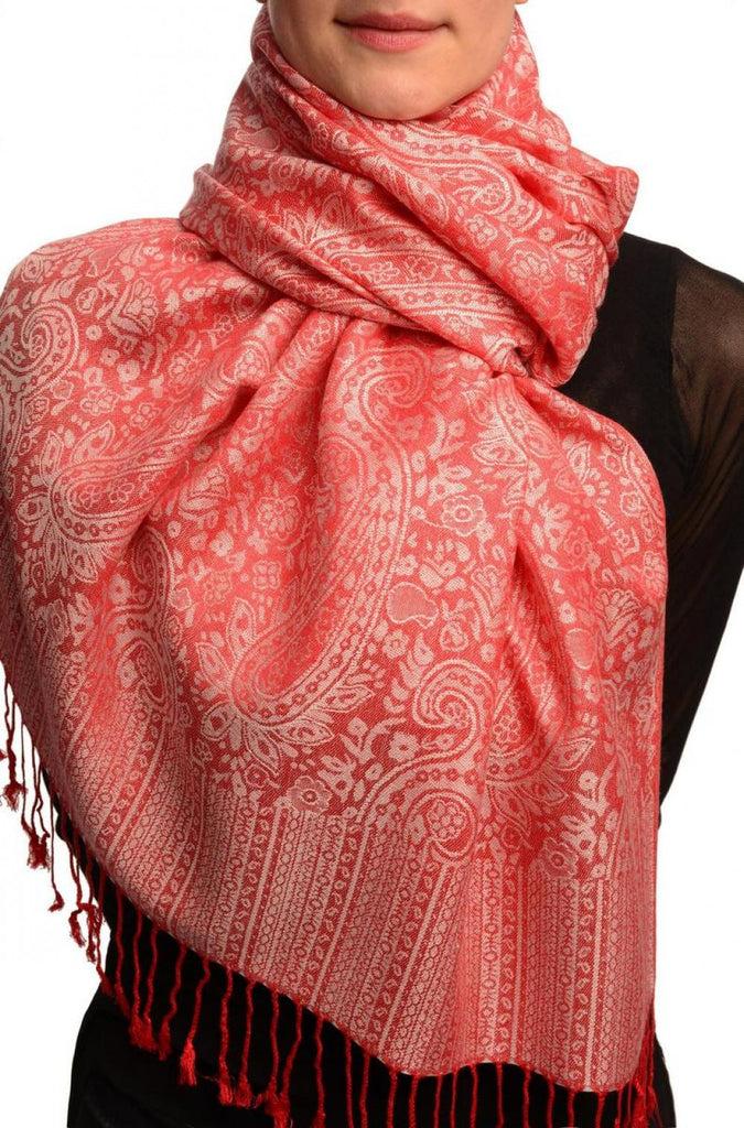 liss kiss Red & White Paisleys Pashmina Feel With Tassels - Scarf