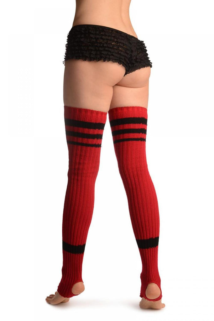 Liss Kiss Red With Black Referee Stripes Stirrup Dance/Ballet Leg Warmers - Leg Warmers