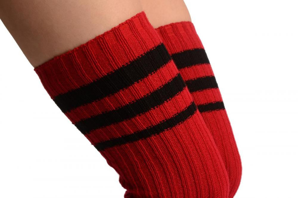 Liss Kiss Red With Black Referee Stripes Stirrup Dance/Ballet Leg Warmers - Leg Warmers