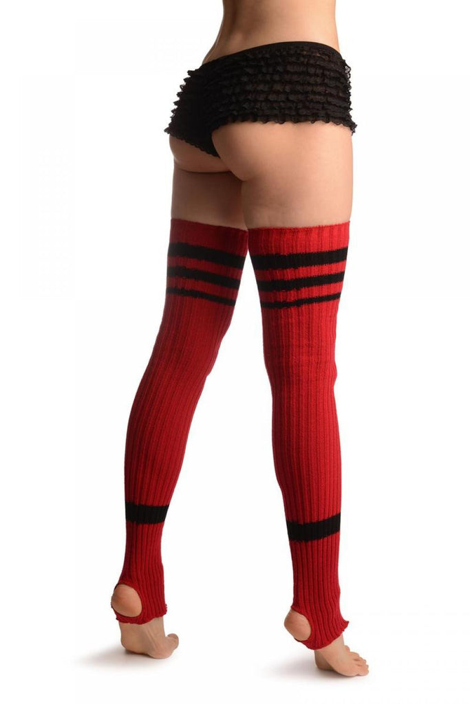 Liss Kiss Red With Black Referee Stripes Stirrup Dance/Ballet Leg Warmers - Leg Warmers