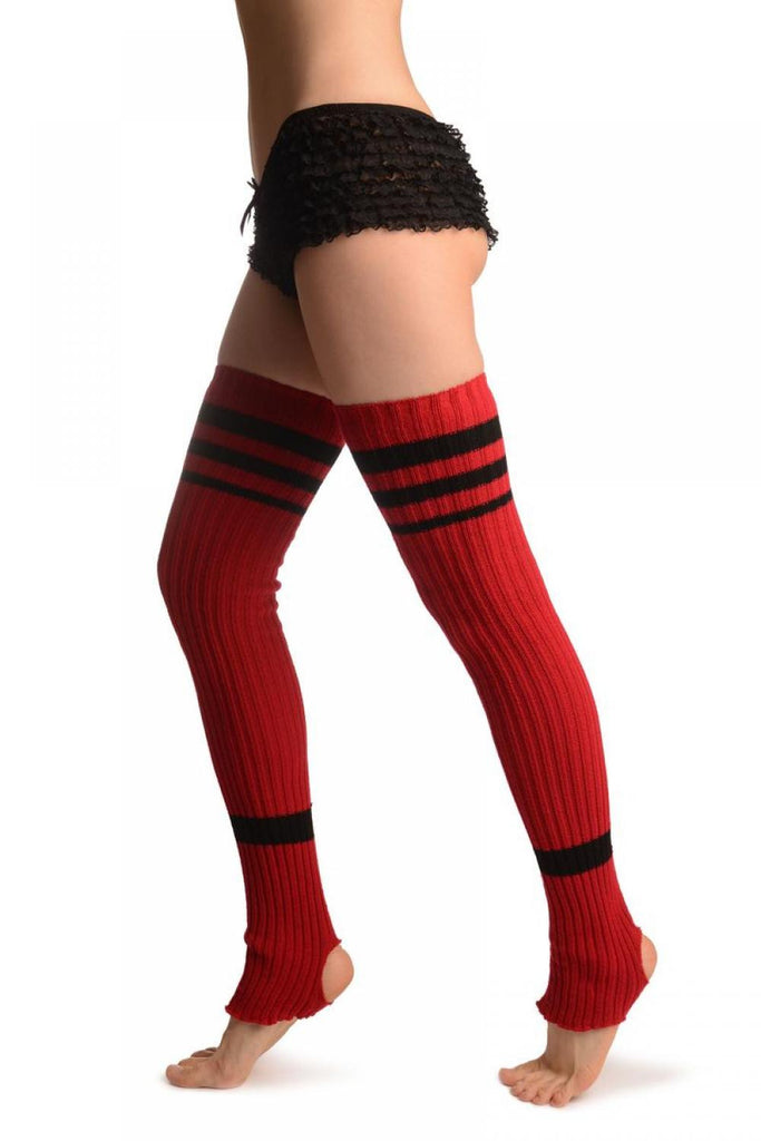 Liss Kiss Red With Black Referee Stripes Stirrup Dance/Ballet Leg Warmers - Leg Warmers