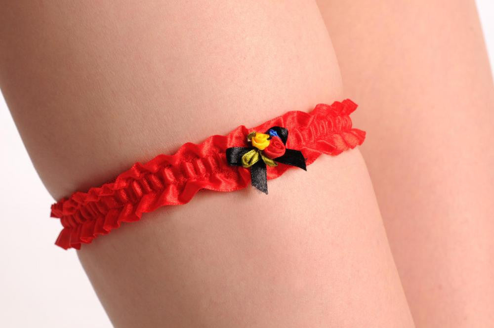 liss kiss Red With Blue Red & Yellow Satin Flowers & Bow - Garter