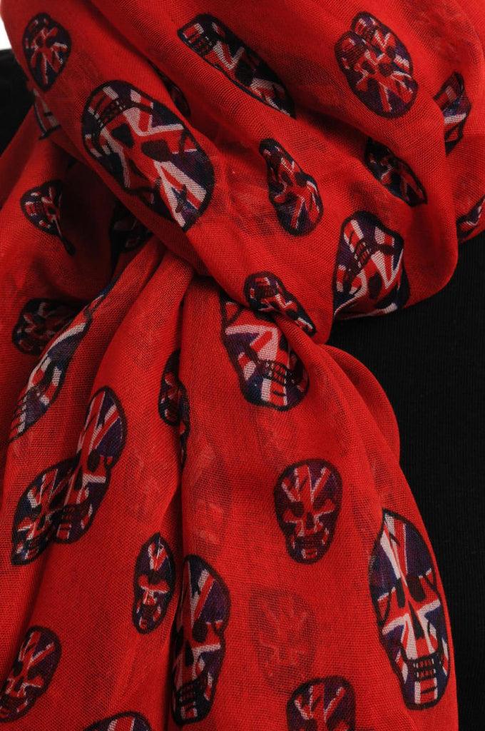 Liss Kiss Red With British Flag Skull Unisex Scarf & Beach Sarong - Scarf