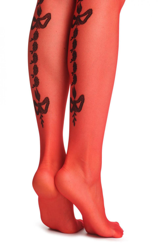 Liss Kiss Red With Four Bows Back Seam & One Front Bow 20 Den - Tights