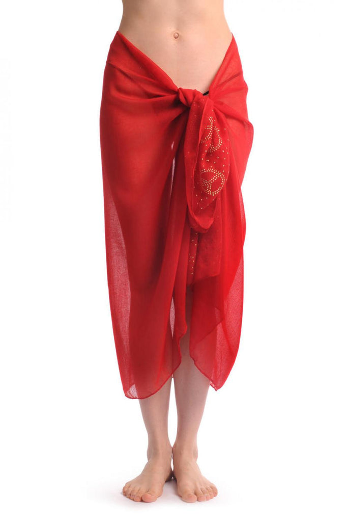 Liss Kiss Red With Gold Studded Peace Signs Unisex Scarf & Beach Sarong - Scarf