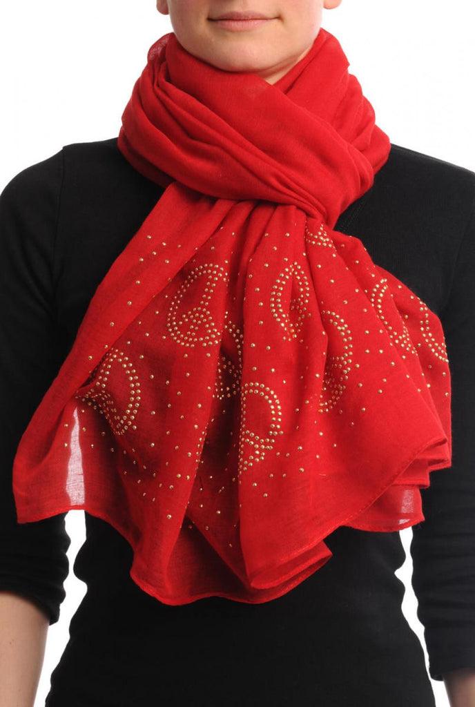 liss kiss Red With Gold Studded Peace Signs Unisex Scarf & Beach Sarong - Scarf