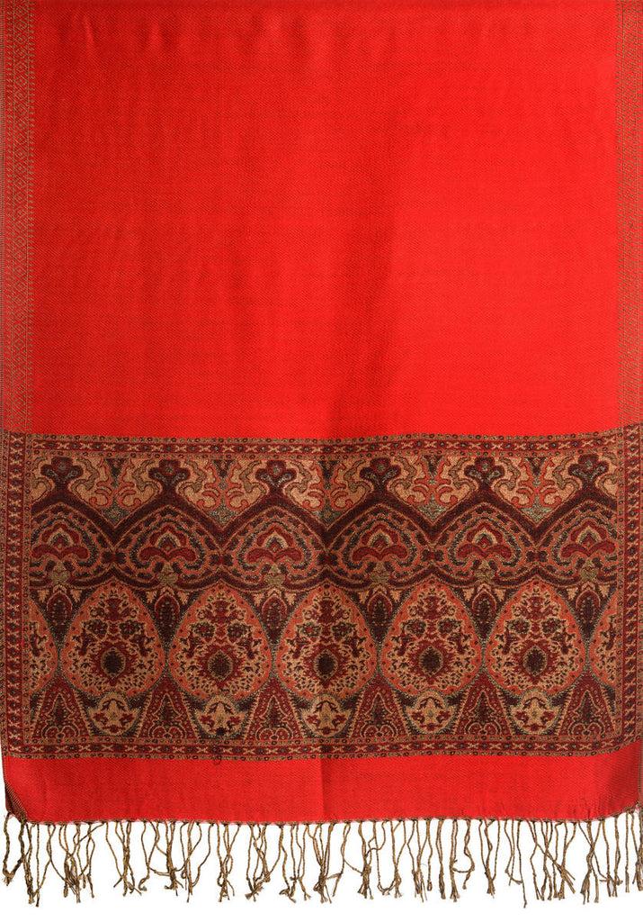 Liss Kiss Red With Lurex Ornaments Pashmina With Tassels - Scarf