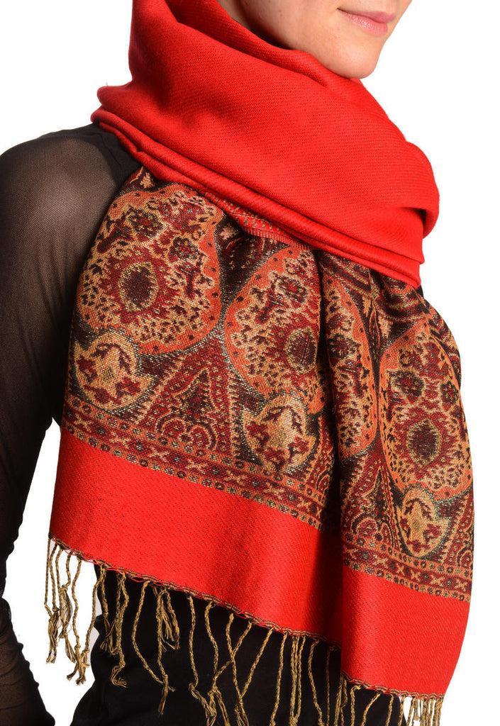 Liss Kiss Red With Lurex Ornaments Pashmina With Tassels - Scarf