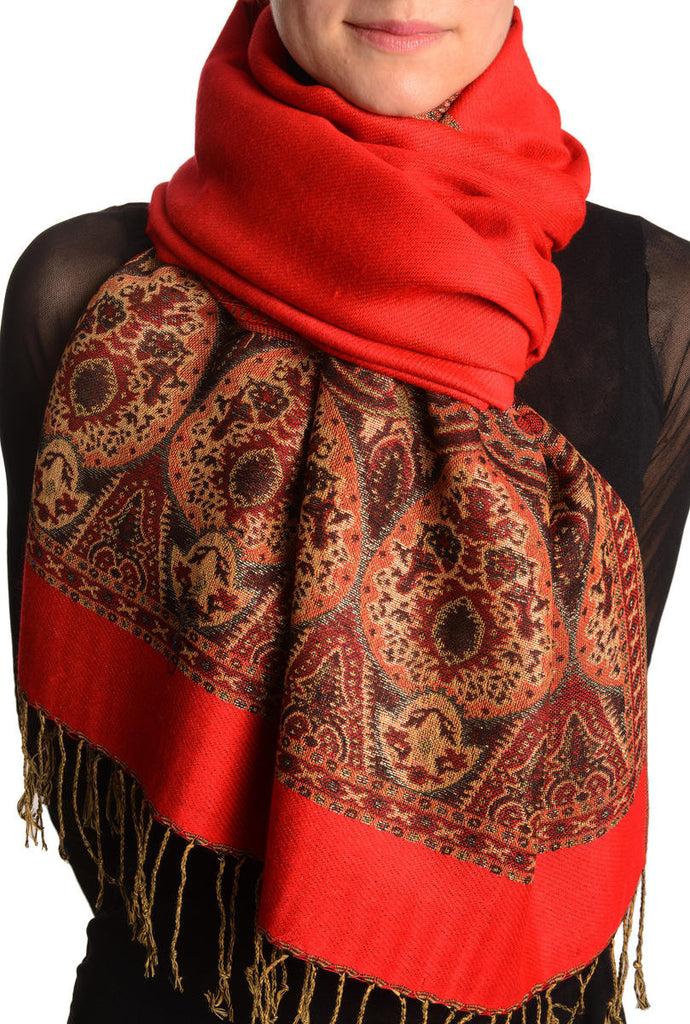 liss kiss Red With Lurex Ornaments Pashmina With Tassels - Scarf