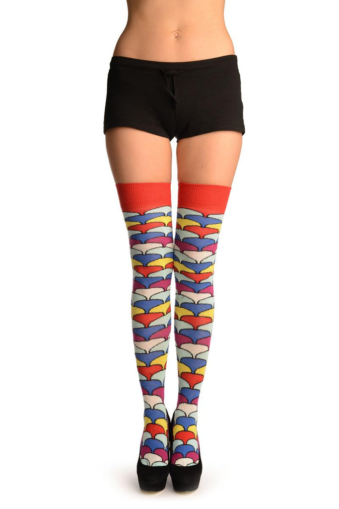liss kiss Red With Rainbow Scale Over The Knee Socks - Over The Knee Socks