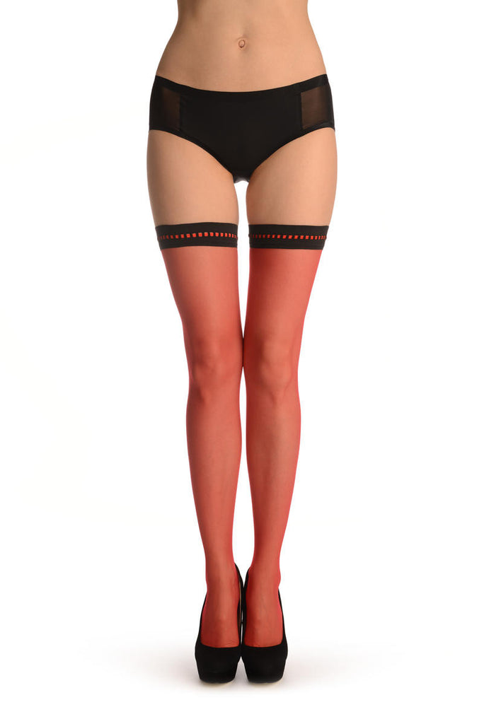 Liss Kiss Red With Red Striped Silicon Garter - Hold Ups