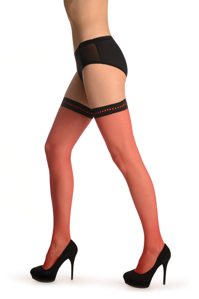 Liss Kiss Red With Red Striped Silicon Garter - Hold Ups