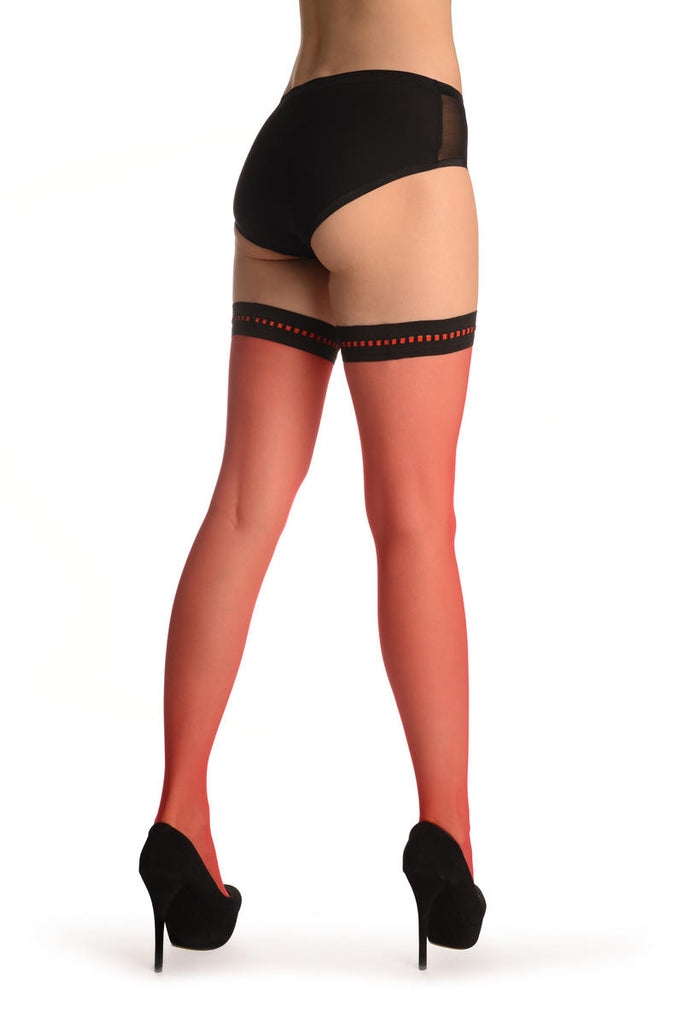 Liss Kiss Red With Red Striped Silicon Garter - Hold Ups