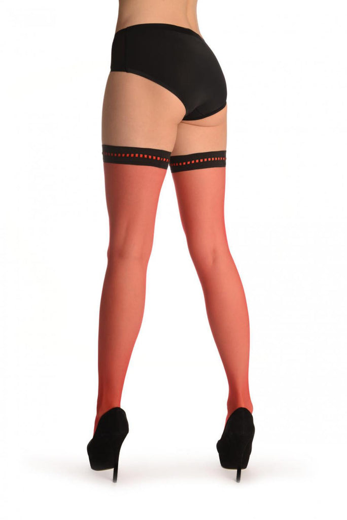 Liss Kiss Red With Red Striped Silicon Garter - Hold Ups