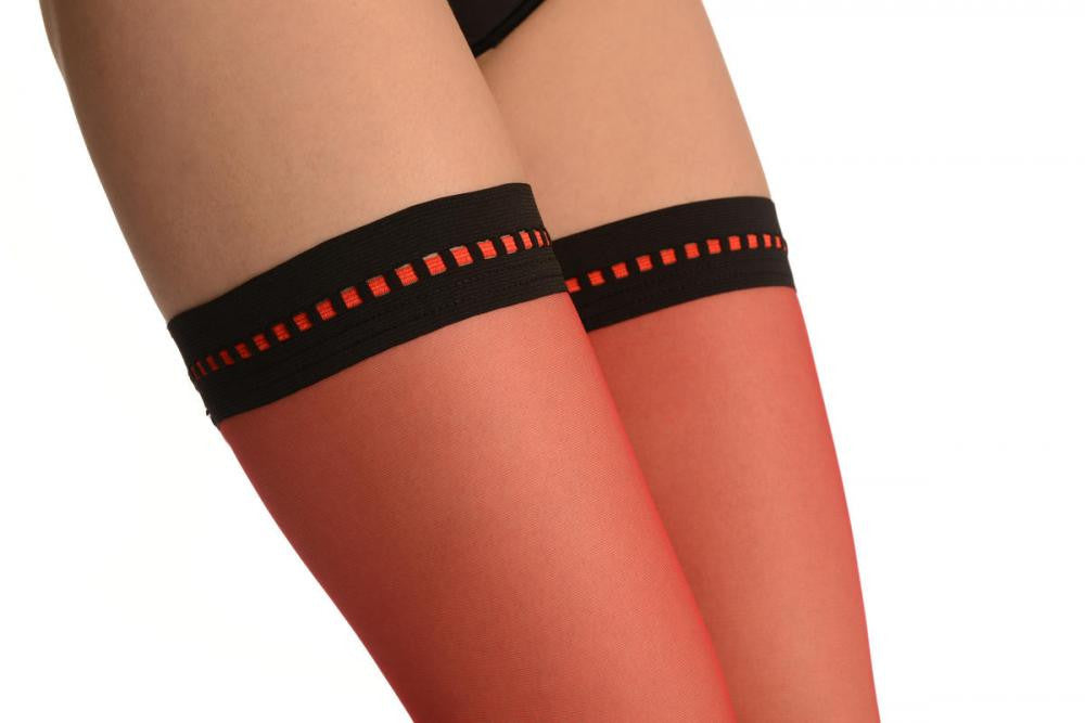 Liss Kiss Red With Red Striped Silicon Garter - Hold Ups