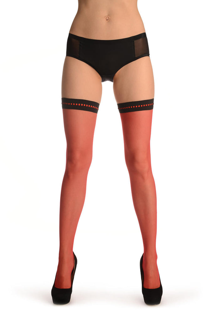 liss kiss Red With Red Striped Silicon Garter - Hold Ups