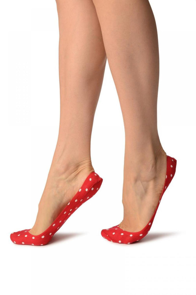 Liss Kiss Red With White Polka Dots & Inside Silicone Grip Footies - Footsies Socks