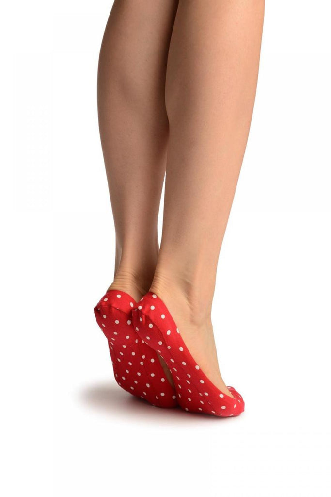 Liss Kiss Red With White Polka Dots & Inside Silicone Grip Footies - Footsies Socks