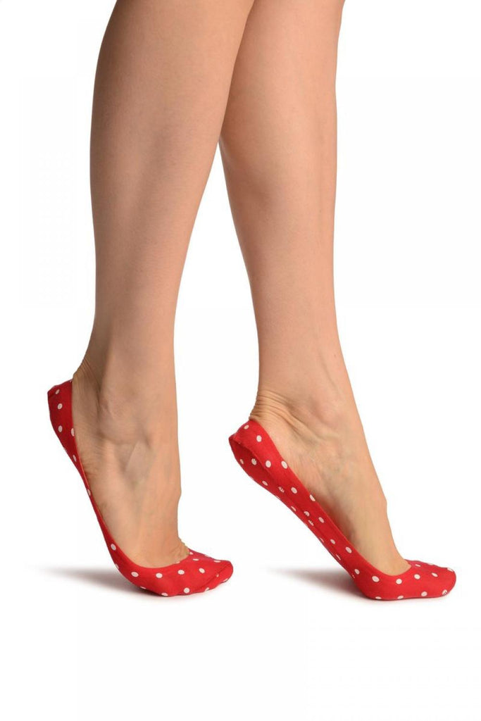 Liss Kiss Red With White Polka Dots & Inside Silicone Grip Footies - Footsies Socks