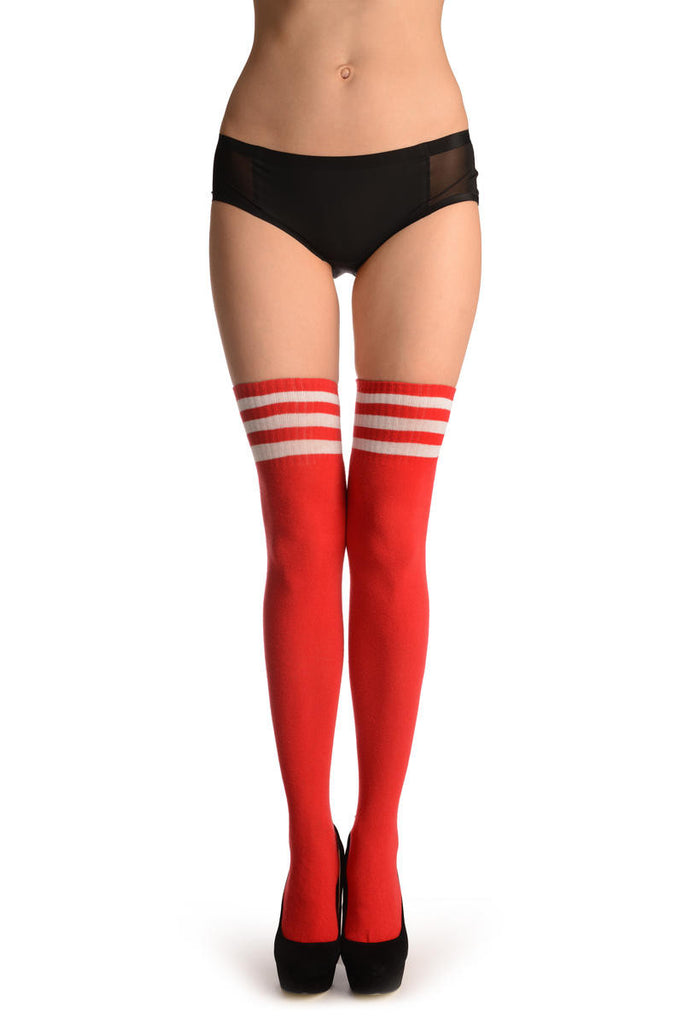 Liss Kiss Red With White Striped Top - Over The Knee Socks