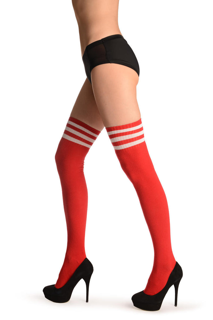 Liss Kiss Red With White Striped Top - Over The Knee Socks