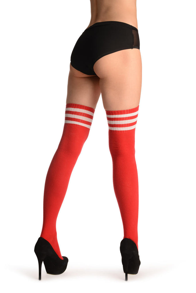 Liss Kiss Red With White Striped Top - Over The Knee Socks