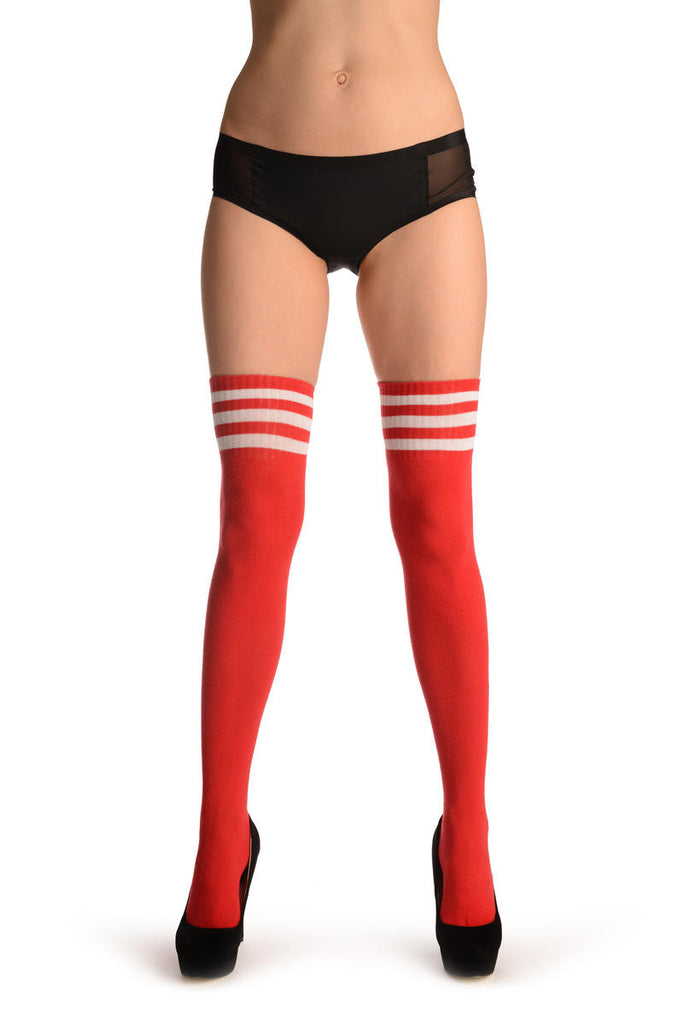 liss kiss Red With White Striped Top - Over The Knee Socks