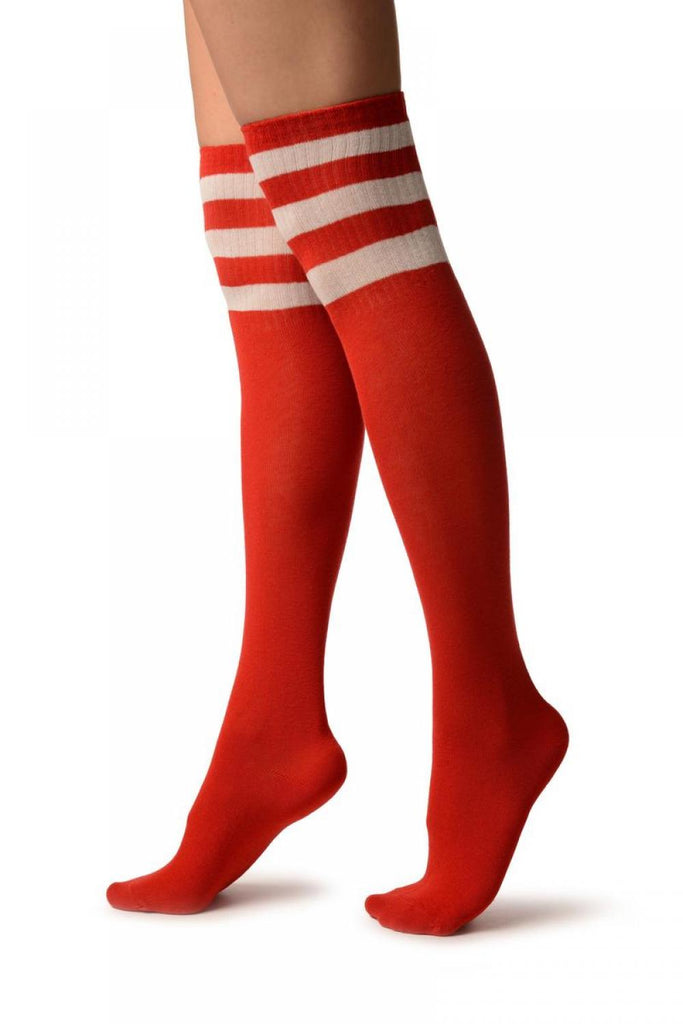 Liss Kiss Red With White Stripes Referee Knee High Socks - Socks