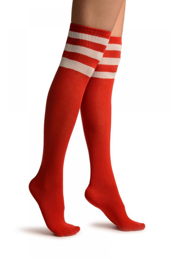 liss kiss Red With White Stripes Referee Knee High Socks - Socks