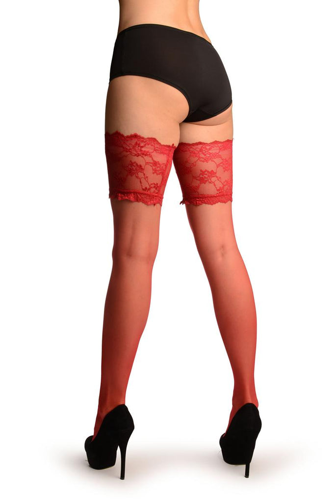 Liss Kiss Red With Wide Floral Silicon Garter - Hold Ups