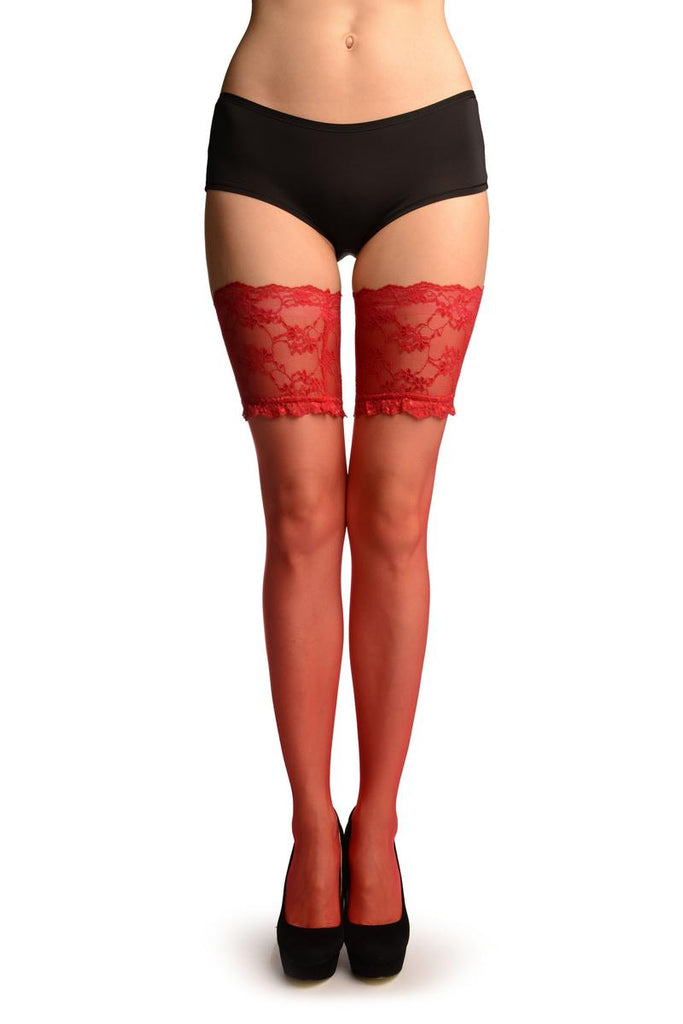 liss kiss Red With Wide Floral Silicon Garter - Hold Ups