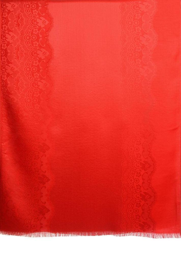 Liss Kiss Red Woven Lace On Red Pashmina Feel - Scarf